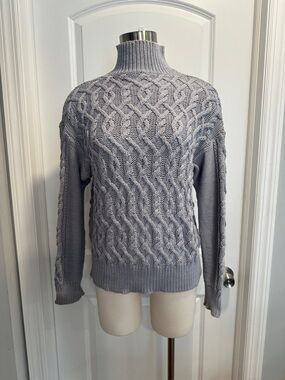RAMY BROOK Cable Knit Mock Neck Sweater - Gray size small EUC